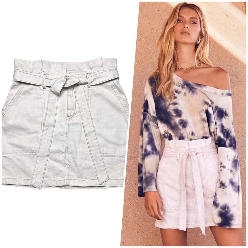 Free People | Women | Splendor In The Grass Paper Bag Belted Mini Skirt | Sz 8